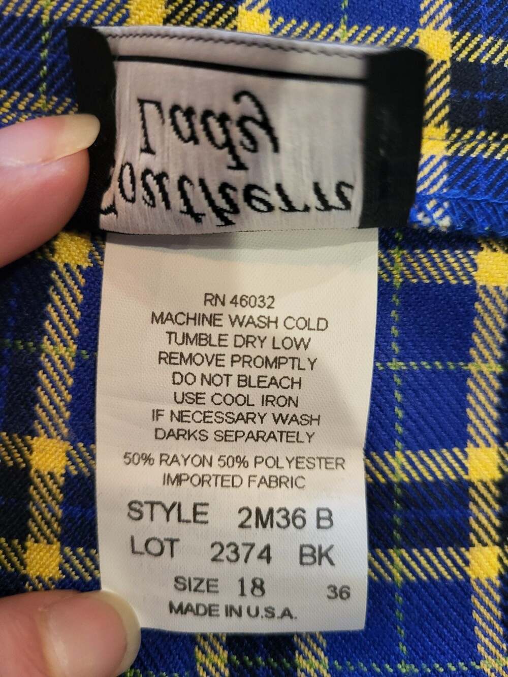 Farmcore cottagecore Southern Lady Vintage Pleated Plaid Midi Skirt Size 18 Blue - Picture 5 of 5